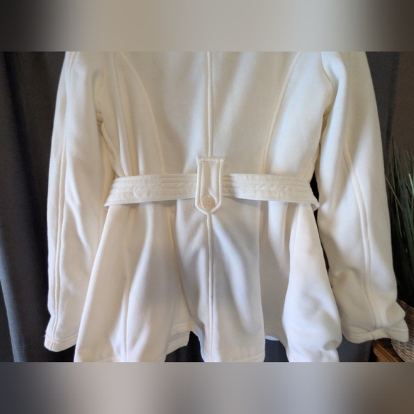 J2 Jou Jou Double Breasted Peacoat White Cream Belted Coat Jacket Sz. M - Picture 6 of 12